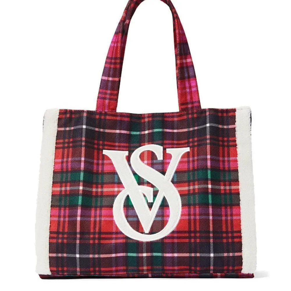 New! 2022 VS Red Cozy Plaid Tote